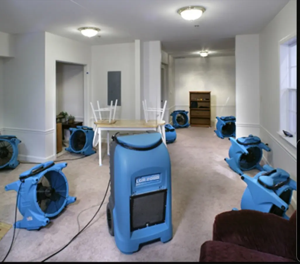 Air movers and dehumidifier setup for Water Extraction & Removal in Genesee